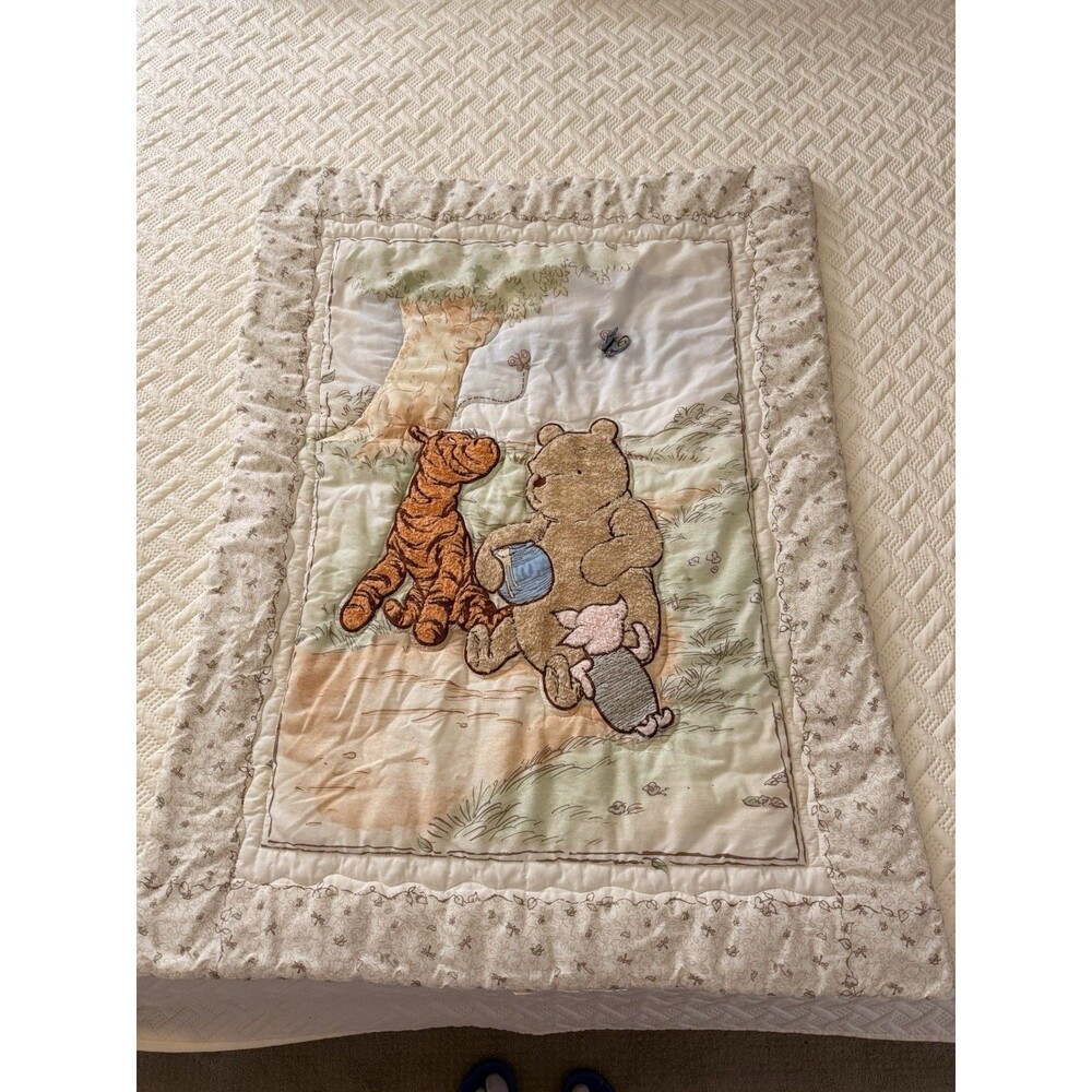 Vintage Disney Classic Winnie The Pooh Crib Quilt Butterfly Tigger Piglet Baby
